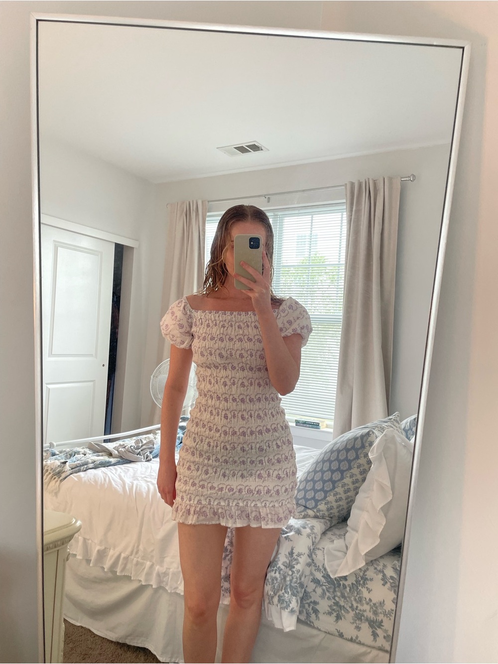 emory park Cream Mini Dress with Lavender Floral Print